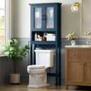 Baztin Over The Toilet Storage Cabinet, Over Toilet Storage Bathroom Cabinet with Glass Door and Adjustable Shelf, Above The Toilet Cabinet Behind Toilet Bathroom Organizer, Ultramarine