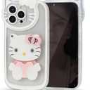 for iPhone 17 Pro Max Cute Cartoon Cat Case,Women Girls Kids 3D Bow Kawaii Cat Face Makeup Mirror Soft TPU Clear Protective Phone Cover for iPhone 17 Pro Max 6.9inch White