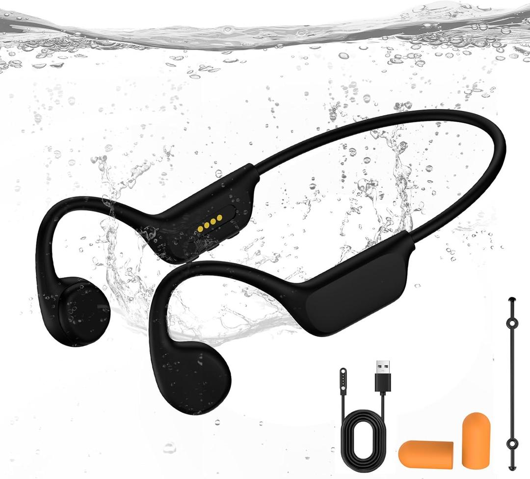Bone Conduction Swimming Headphones, IPX8 Waterproof MP3 Player Open-Ear Headphones, Bluetooth 5.4 Bone Conduction Headphones, Wireless Sports Earbuds for Swimming, Running, Cycling (Black)