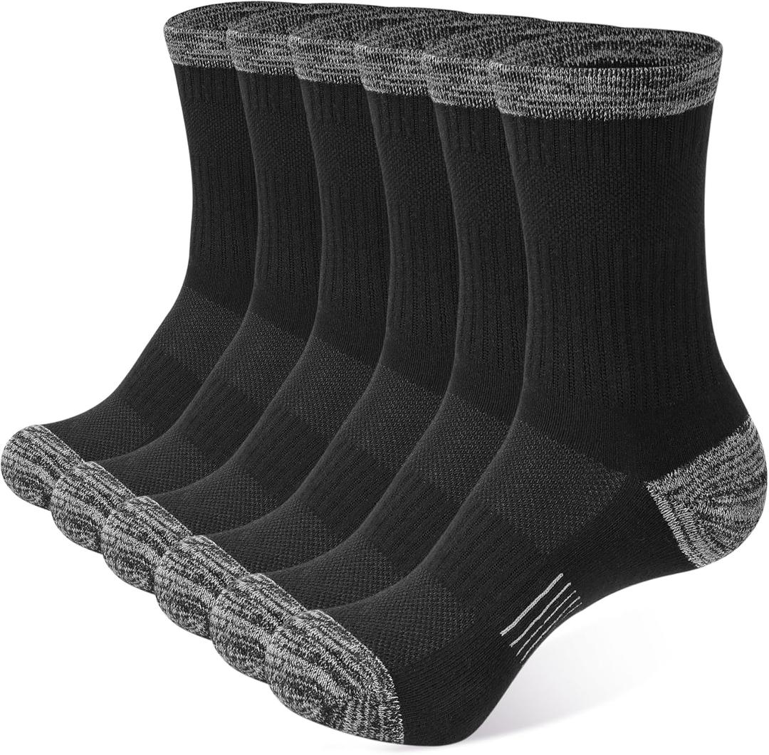 BUDERMMY Crew Socks for Women Hiking Athletic Running Walking Cushioned Compression Cotton Socks 6 Pairs | 9-11