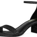 PIZZ ANNU Women's Low Block Chunky Heels Sandals Comfortable Open Toe Ankle Strap Party Dress Pump Shoes Strappy Buckle Heeled Sandal with 2 Inches Tall Thick Heel Design, Size 8