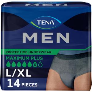 TENA Men Super Plus Disposable Underwear Male Pull On with Tear Away Seams Large/X-Large, 81920, 57, 14 Ct