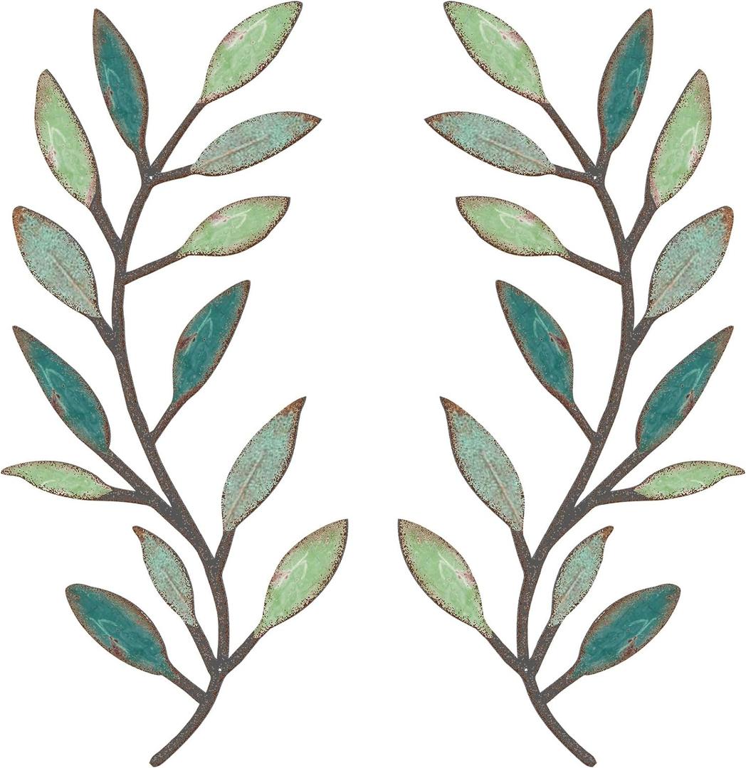 Zhengmy 2 Pieces Metal Tree Leaf Wall Decor Vine Olive Branch Leaf Wall Art Living Room, Hallway Wall Decor Outdoor Decoration(Gradient Green) (Gradient Green)