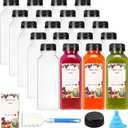 SUPERLELE 20pcs 12oz Plastic Juice Bottles with Caps, Reusable Juicing Bottles, Clear Drink Containers with Lids for Juicing, Smoothie and Other Beverages