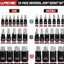 LLNDEI 33PCS Hex Bit Socket Set, SAE 5/64"-3/4" & Metric 2mm-19mm Allen Driver Set, Cr-V & S2 Steel Impact Grade with 1/4" 3/8" 1/2" Drive, for Impact Wrench Automotive & DIY
