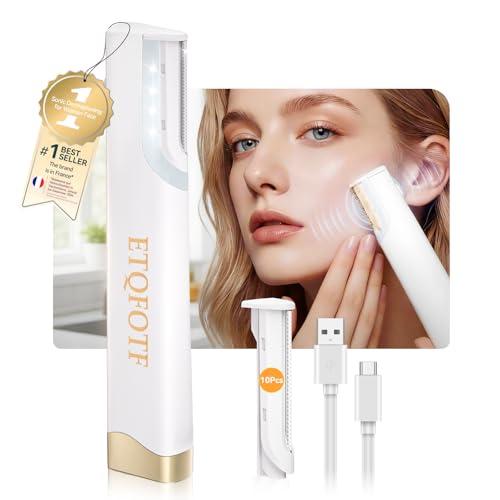 Sonic Dermaplaning for Women Face 【Ultrasonic Precision Hair Removal】Rechargeable dermaplane razor for women face 【Gentle Exfoliation】3-speed adjustment & White LED Light,10 Replacement Blades