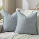 FUTEI Dusty Blue Decorative Throw Pillow Covers 18x18 Inch Set of 2,Soft Houndstooth Gingham Textured Cushion Case,Modern Home Decor for Couch Bed Living Room