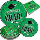 Oojami 75 pcs Graduation Plates Includes 25 Dinner Plates, 25 Dessert Plates, and 25 Napkins Graduation party supplies class of 2024 dinnerware decoration (Green - 75 Pack)