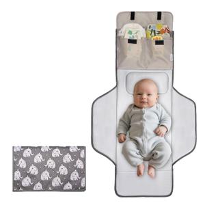 31" X 24.2" Extra Large Lightweight Toddler Diaper Changing Pad with Storage Pockets, Waterproof Foldable Baby Changing Mat Wipeable, Portable Travel Changing Pad for Baby, Car, Diaper Bag (Elephant)