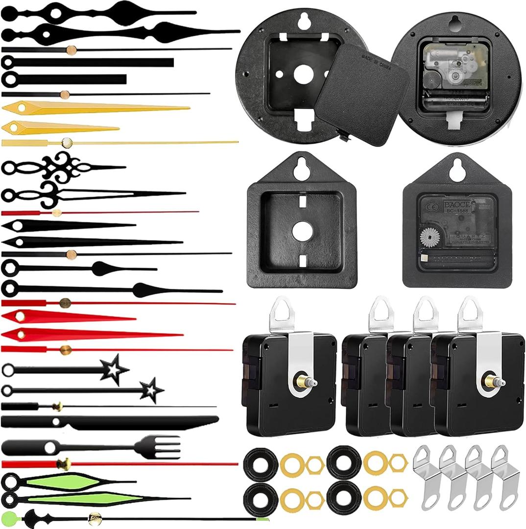 High Torque Quartz Clock Movement Mechanism Replacement Clock Kit with Protective Cases Pairs of Clock Hands for Repair Clock Parts Shaft Lengths 16mm