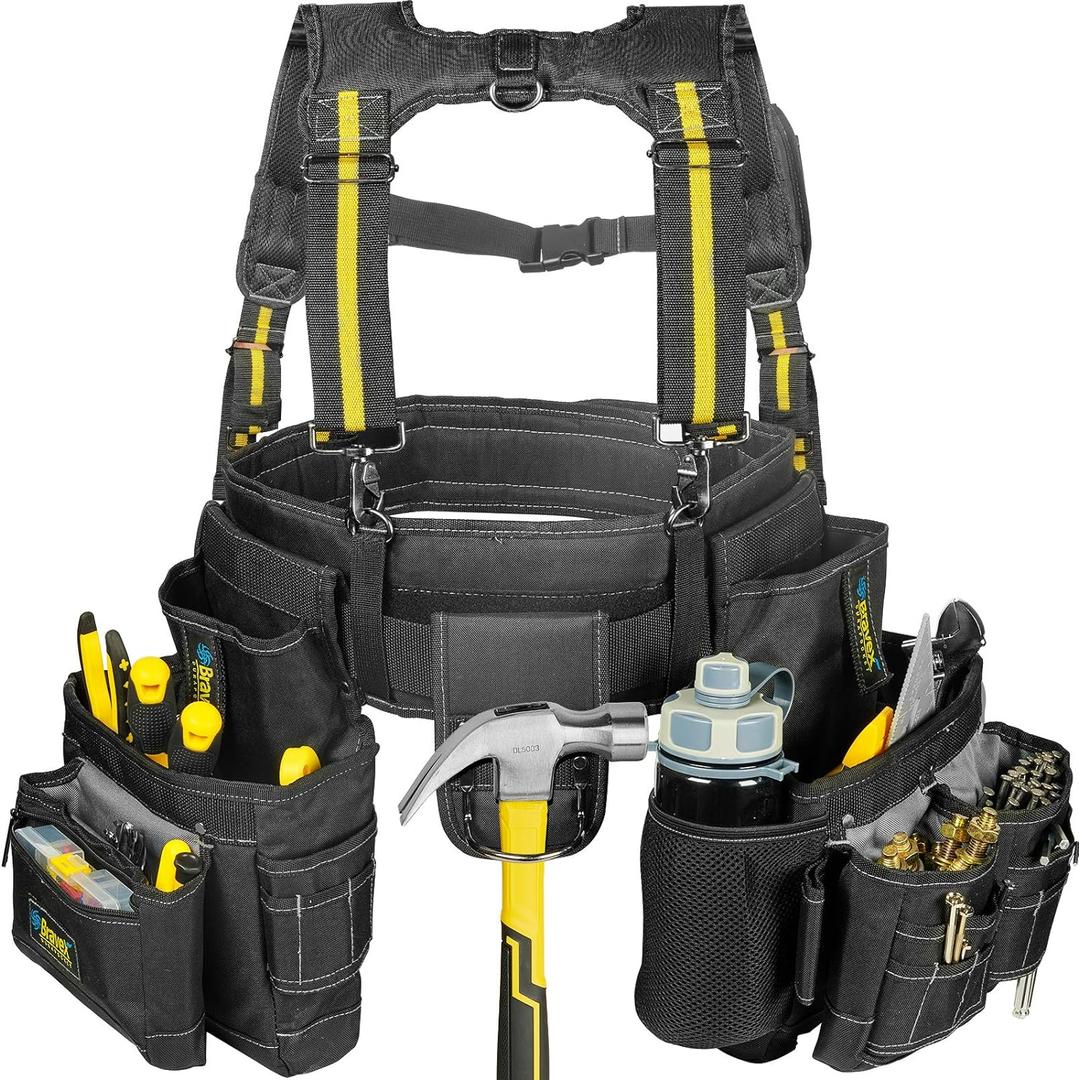 tool belt Suspenders Vest Ultra Anti-Wear, 20-Pocket Pro Framer's Combo Apron and Yoke-style Suspenders-1200D for Men