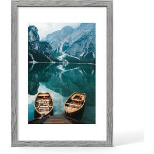 Hongkee 16x24 Frame, Rustic Grey Wood Style - Display Posters 12 x 18 with Mat or 16x24 without Mat, Wall Mounting Horizontal and Vertical, 1 Pack
