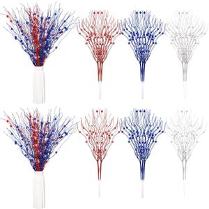Giegxin 16 Pack Red White and Blue Artificial Flowers 17 Inches 4th of July Glitter Sticks Floral Picks Fourth of July Tree Decorations Stem Branches Ornaments for Vase Independence Day Decor