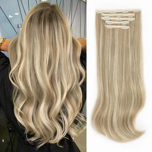ALXNAN Clip in Hair Extensions - Thick Long Straight Layered Hair Extensions, Dirty Blonde Mixed Bleach Blonde, 20 Inch Soft Lace Weft