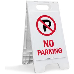 SmartSign 25 x 12 inch No Parking with Symbol Two-Sided Folding Floor Sign, Digitally Printed Plastic, Red, Black & White