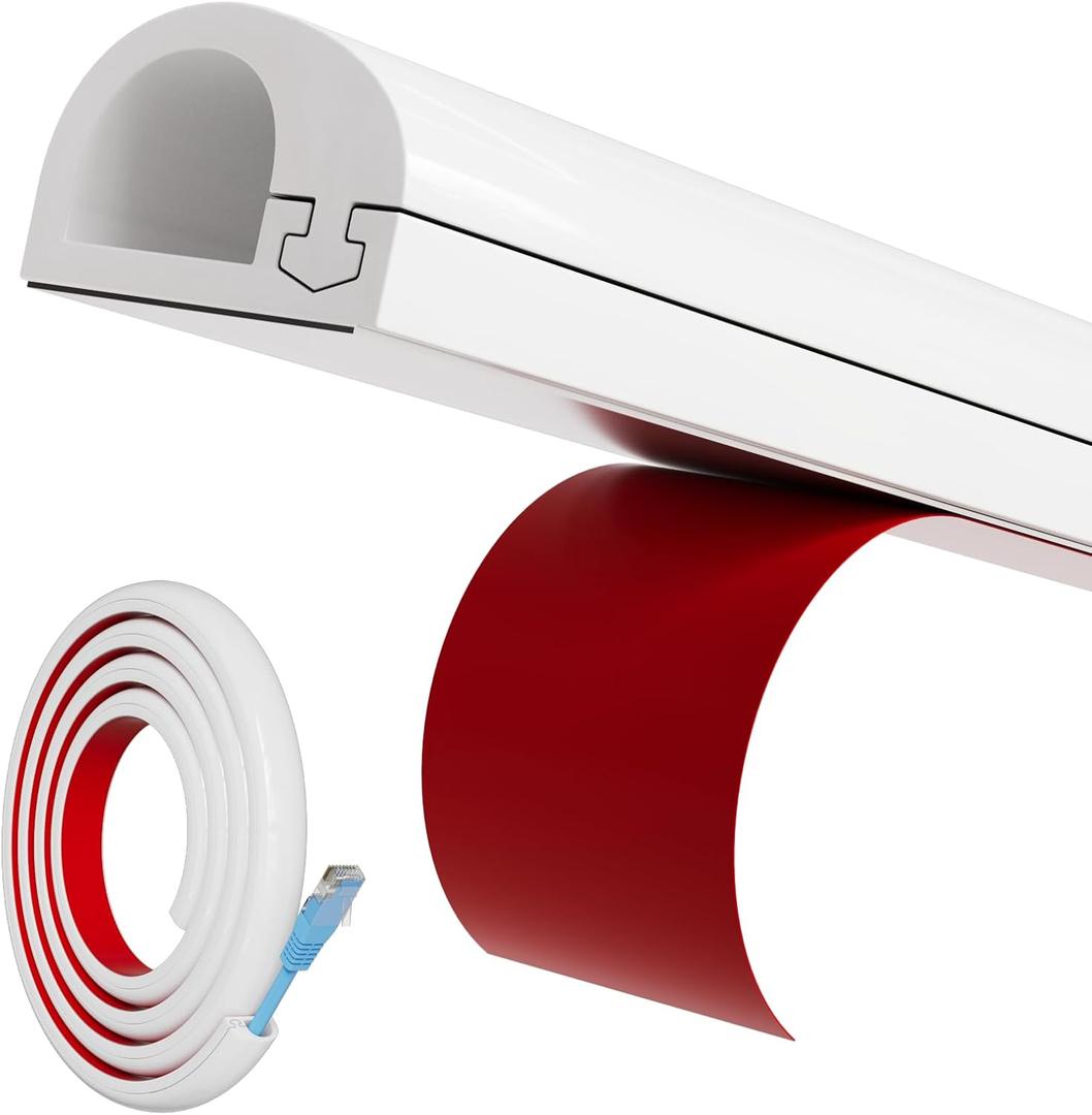 118" Side Open One Cord Hider (<1/4") for Wall Mounted Tv,Silicone Flexible Cable Cover to Hide Conceal Cords Along Wall,Wire Raceway Management Cable Concealer Channel,Electric Cord Organizer,White
