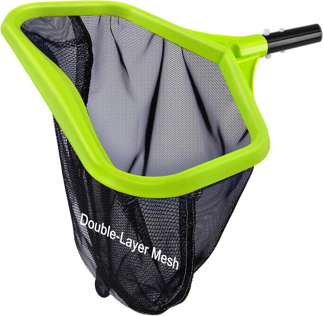 Goovilla Pool Net, Pool Skimmer Net with Reinforced Frame, Large Capacity Pool Cleaning Net, Fine Mesh Pool Nets for Cleaning Leaves Pond Spa Inground Swimming Pools, Pool Leaf Rake, Green (No Pole)