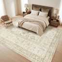 GarveeHome Vintage Beige Area Rug 9x12 for Living Room Washable Cottage Core Retro Farmhouse Low-Pile Non-Slip Large Carpet for Bedroom Dining Room Home Office TPE Backing Indoor Decor