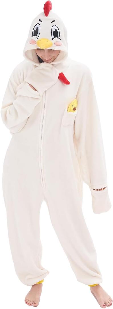 NEWCOSPLAY Unisex Adult Onesie Pajamas Animal One Piece Costume Cosplay Sleepwear (Large, White Chicken)