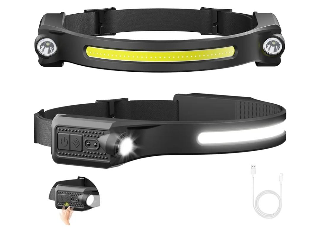 AlpsWolf LED Headlamp Rechargeable, 2 XPE LED and COB LED Head Lamp, Motion Sensor, 260° Wide Beam, IPX4 Waterproof, Rechargeable Headlight for Camping Accessories (2 Pack)