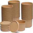 GUSTO [12 oz. - 25 Count Kraft Paper Food Containers with Vented Lids - To Go Hot Soup Bowls, Disposable Ice Cream Cups, Ideal for Hot and Cold Foods - (Formerly Comfy Package)
