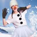 7 Pcs Christmas Snowman Costumes for Women Adult Winter Snowman Accessories Beanie Knit Hat 3 Black Faux Fur Pom Poms Carrot Nose Gloves Tutu Skirt for Holiday Cosplay Party