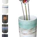 Stoneware Coffee Bar Utensil Holder Tea & Coffee Spoon & Stirrer Holder for Stir Stick Straw Teaspoon Holder Spoon Cup Small Utensil Jar (Green fields)