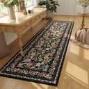 Runner Rug for Kitchen Rug Non Slip 2'x6' Washable Rugs with Rubber Backing Soft Vintage Floral Carpet Runner for Kitchen, Laundry, Bedroom, Bathroom, Black