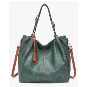 myfriday Vintage Hobo Shoulder Bag for Women Soft Leather Bucket Tote Bag Fashionable Structured Purse with Rivet Detail