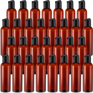 Mimorou 30 Pack Amber Empty Bottles Plastic Squeeze Bottles with Disc Top Flip Cap Small Empty Travel Squeeze Bottle for Lotions Liquid Body Soap Conditioner Creams(5.1 oz)