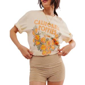 Women Cute Graphic Tees Fish Lobster Printed Y2K Baggy T Shirts Teen Girls Preppy Vintage Aesthetic Summer Tops (Yellow, L)