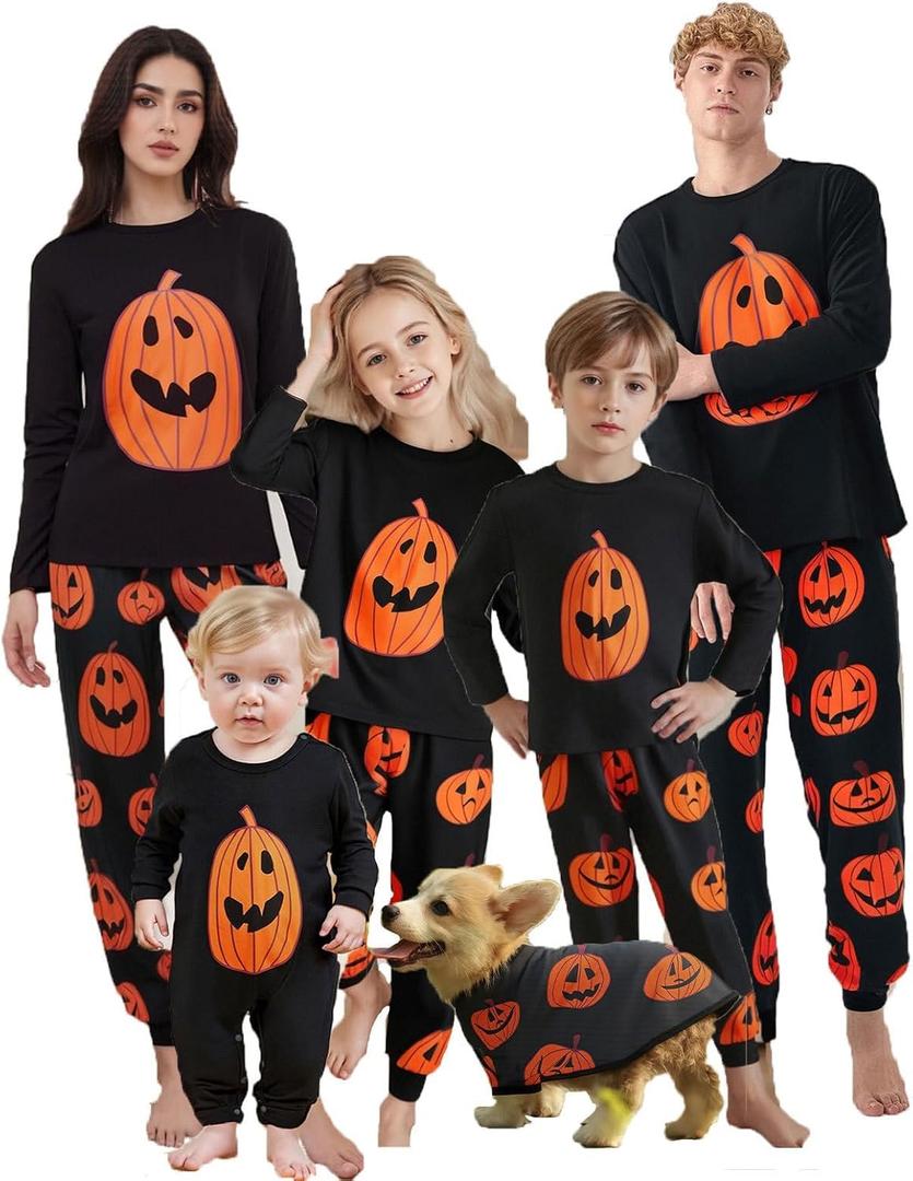 Matching Family Halloween Pajamas Set - Cute Pumpkin Print 2-Piece PJS for Adults & Kids | Holiday Family Pajamas (Large, Hwn1)