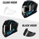 Motorcycle Helmets Full Face for Adults Motorcycle Helmet Men & Women - DOT Approved with 2 Removable Visors (1 Clear + 1 Tinted), Suitable for Powersports, Bike & Motocross Rides M
