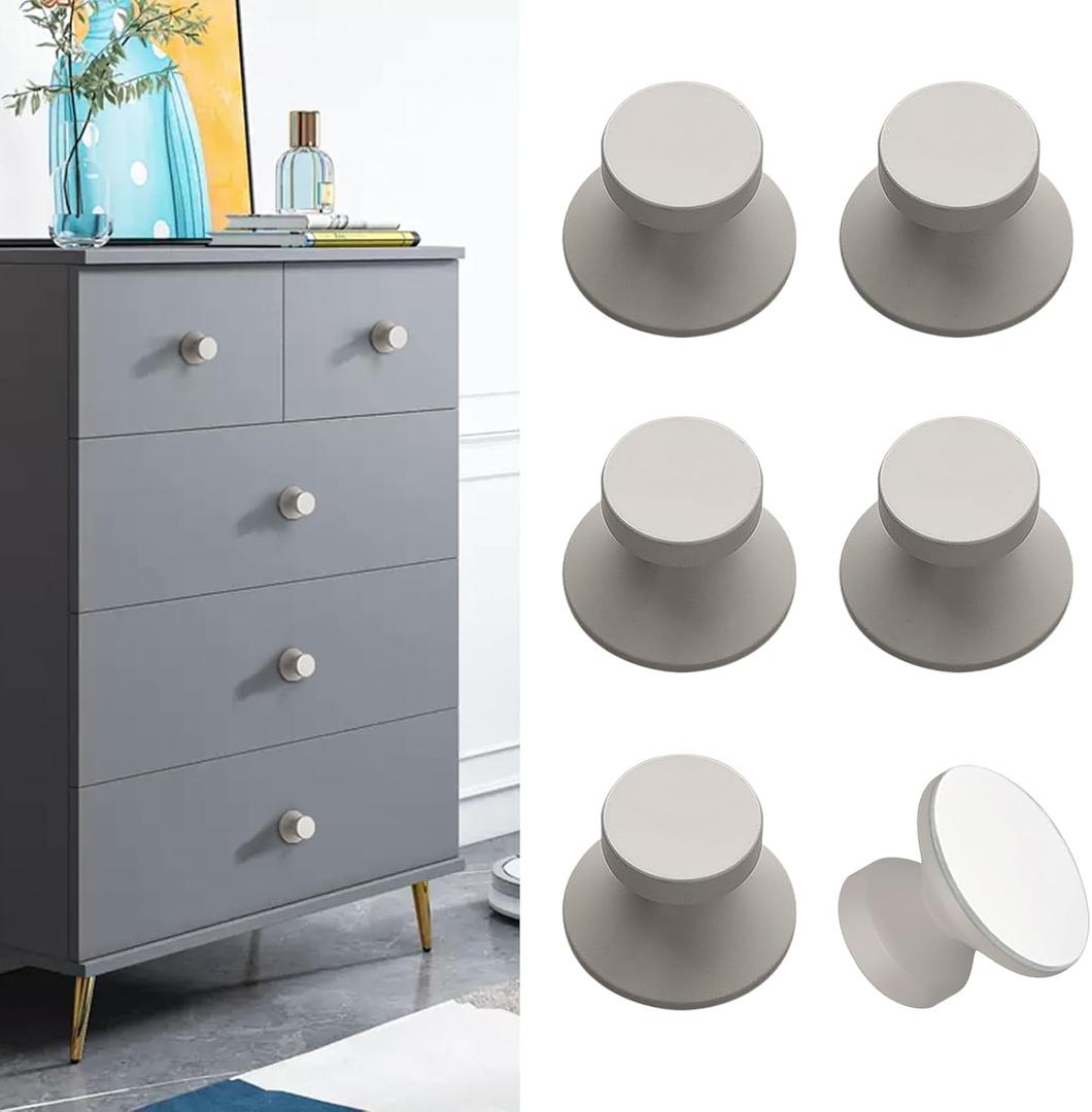Pack of 6 Light Grey Aluminum Self-Stick Knobs Self-Adhesive Drawer Knobs Cabinet Handle Push Pull with Adhesive Knob for Cupboard Cabinet Dresser Window, KLS-RN-2024