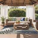 GENIMO Outdoor & Indoor Area Rug 8'x10', Waterproof, Non-Shedding, Easy Cleaning, Leaf Mat for Patio, Living Room, Balcony, Dining Room, RV, Deck, Bedroom, Camping, Outside Carpet, Blue Grey