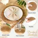 Gandeer 100 Pcs 12 Inch Cattail Round Woven Placemats Set, Cattail Placemats with Pearl Napkin Rings Boho Farmhouse Rustic Woven Chargers Natural Mat Bulk for Wedding Party, Dinner Table