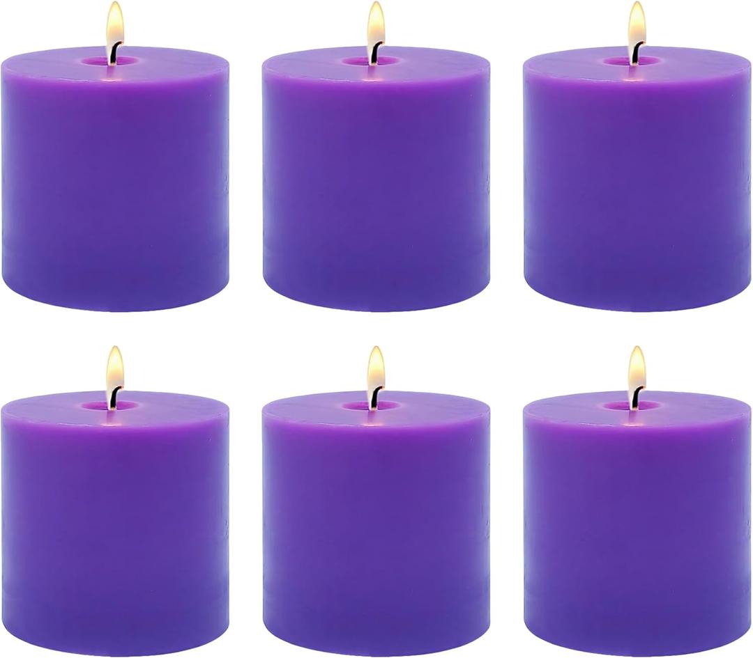 6 Pack Purple Pillar Candles - 2" Tall x 2" Diameter, Small Lavender Scented Votive Candles for Party Dinner Events Home Decor