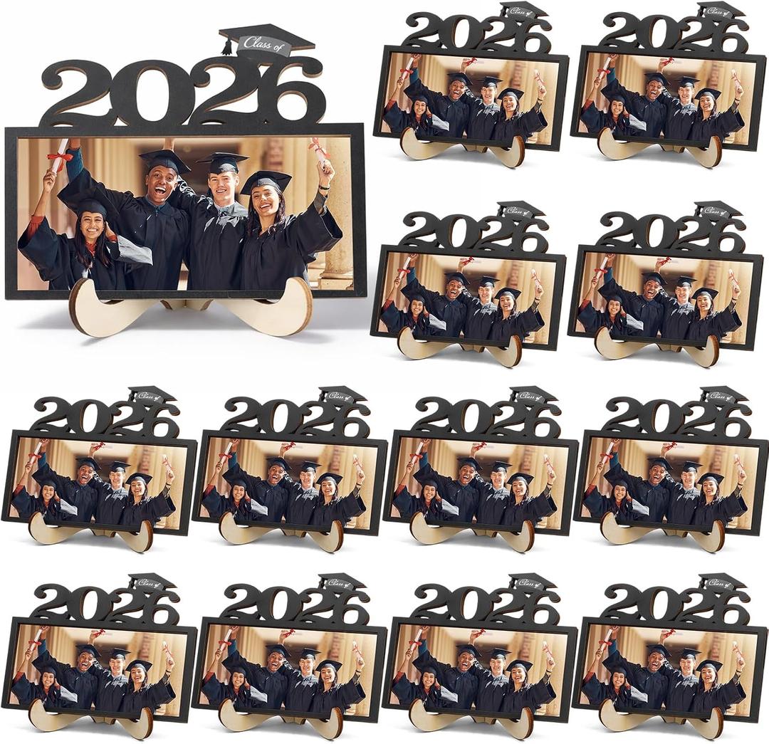 Novabright 12 Set 2026 Graduation Picture Frame with Stand 4'' x 5'' Class of 2026 Black Wooden Photo Frame Bulk for Graduation Gifts Tabletop Display Graduated Party Favor