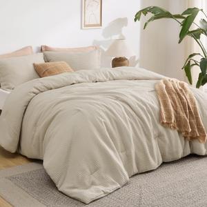 Bedsure Waffle Comforter Set Queen, Soft and Breathable Linen Bedding Comforter Set, 3 Pieces, 1 Waffle Weave Comforter (90"x90") and 2 Pillow Shams (20"x26"+2")