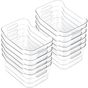 CiWiVOKi 12 Pack Clear Plastic Storage Bins, Acrylic Organizer and Containers with Handle for Pantry, Cabinet, Closet, Refrigerator, Freezer, Bathroom, Kitchen Under Sink Storage