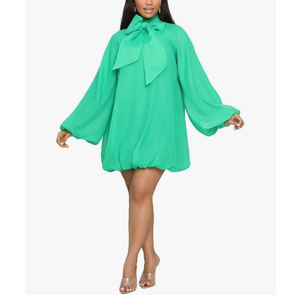 Yanfoam Women's Puff Long Sleeve Sweetheart Round Neck Dress Flowy Loose Chiffon for Cocktail Party Mini Dress,M