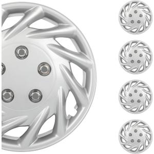 SCITOO Rust-Proof 14-Inch Silver Hubcaps 4-Pack, Quick fit for Various Vehicles, Beautiful Look