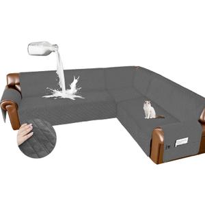 Arfntevss Waterproof Sectional Couch Covers L Shape Washable Velvet Sofa Cover for Sectional Non Slip Large Corner Slipcovers Dog 6 Pcs Universal U Shaped Furniture Protector (Dark Grey, X-Large)