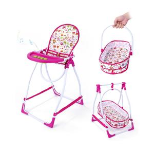 BABESIDE Baby Doll High Chair Set for Dolls & Stuffed Animals, 3-in-1 Baby Doll Accessories Converts to Doll Cradle & Portable Doll Bassinet, Pretend Play Gift for Kids Age 3+ (No Doll)