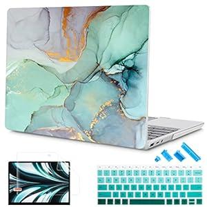 Mektron Case for 13.5" Microsoft Surface Laptop 5/ 4/ 3 with Metal Palm Rest Model 1951/ 1868, 2019/ 2021/ 2022 Plastic Hard Shell Cover with Screen Protector + Keyboard Cover + Dust Plug, Green Marble
