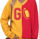 VILOVE Football Sweatshirts Women Game Day Long Sleeve Shirts Football Team Pullover Sunday Funday Casual Tops (Medium, Red and Yellow)