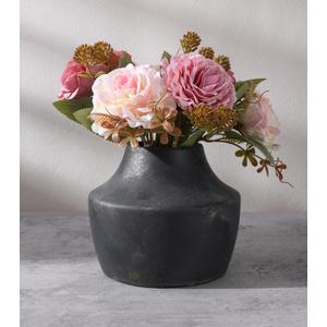 FancyPlus Black Ceramic Flower Vase, 5.3 in Rustic Farmhouse Vase, Small Handcrafted Weathered Pottery Vases, Decorative Terracotta Vases for Flower, Living Room, Centerpieces, Table, Home Decor