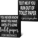 Jetec 2 Pieces Funny Farmhouse Bathroom Signs Black Wooden Rustic Box Signs Decor Bathroom Wall Art Toilet Paper Quotes for Home Guest Restroom Toilet Wall Shelf Decoration, 6 x 6 Inch