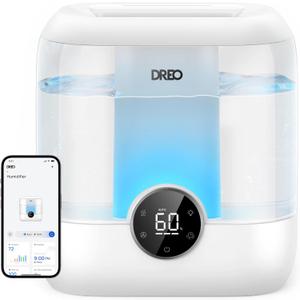 DREO Smart Humidifiers for Bedroom, 6L Top Fill Supersized Cool Mist Humidifier for Large Room, 60 Hour Runtime, Quiet Ultrasonic Humidifiers for Plants, Indoor, Home, Night Light, White