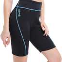 GoldFin Wetsuit Shorts for Women, 2mm Neoprene Short Wetsuit for Water Sports Surfing Diving Swimming Kayaking (Medium, Blue/Line)